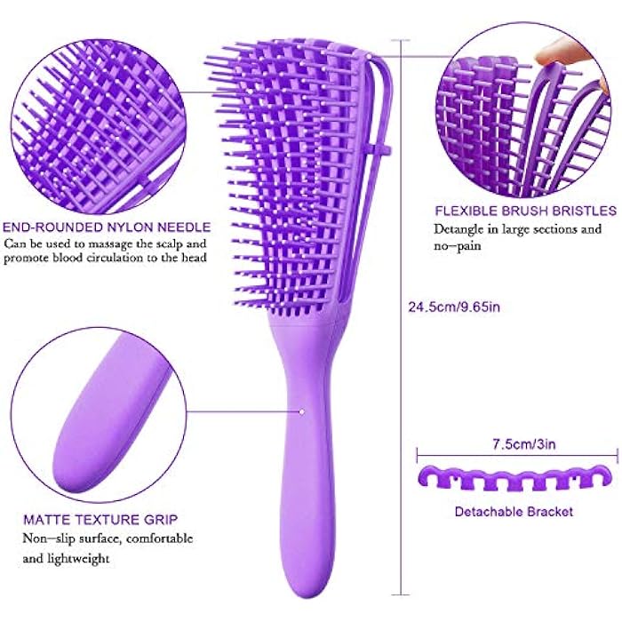 BOAO 2 Pieces Detangling Brush for Afro America/African Hair Textured 3a to 4c Wavy/Curly/Coily/Wet/Dry/Oil/Thick/Long Hair, Knots Detangler Easy to Clean (Pink, Purple) - Image 2